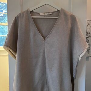 Marie Oliver Light Gray V-Neck Blouse